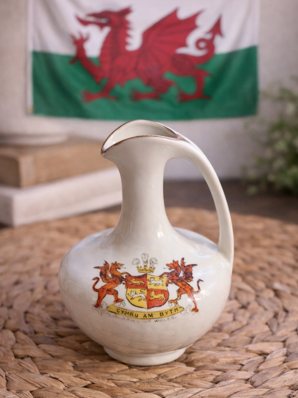 Vintage Wales Crest Mini Creamer Pitcher Welsh Dragon Cymru